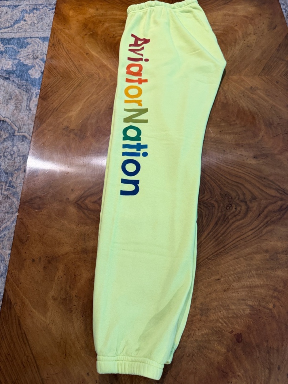 Aviator Nation Women’s Neon Yellow Sweatpants with Rainbow Logo